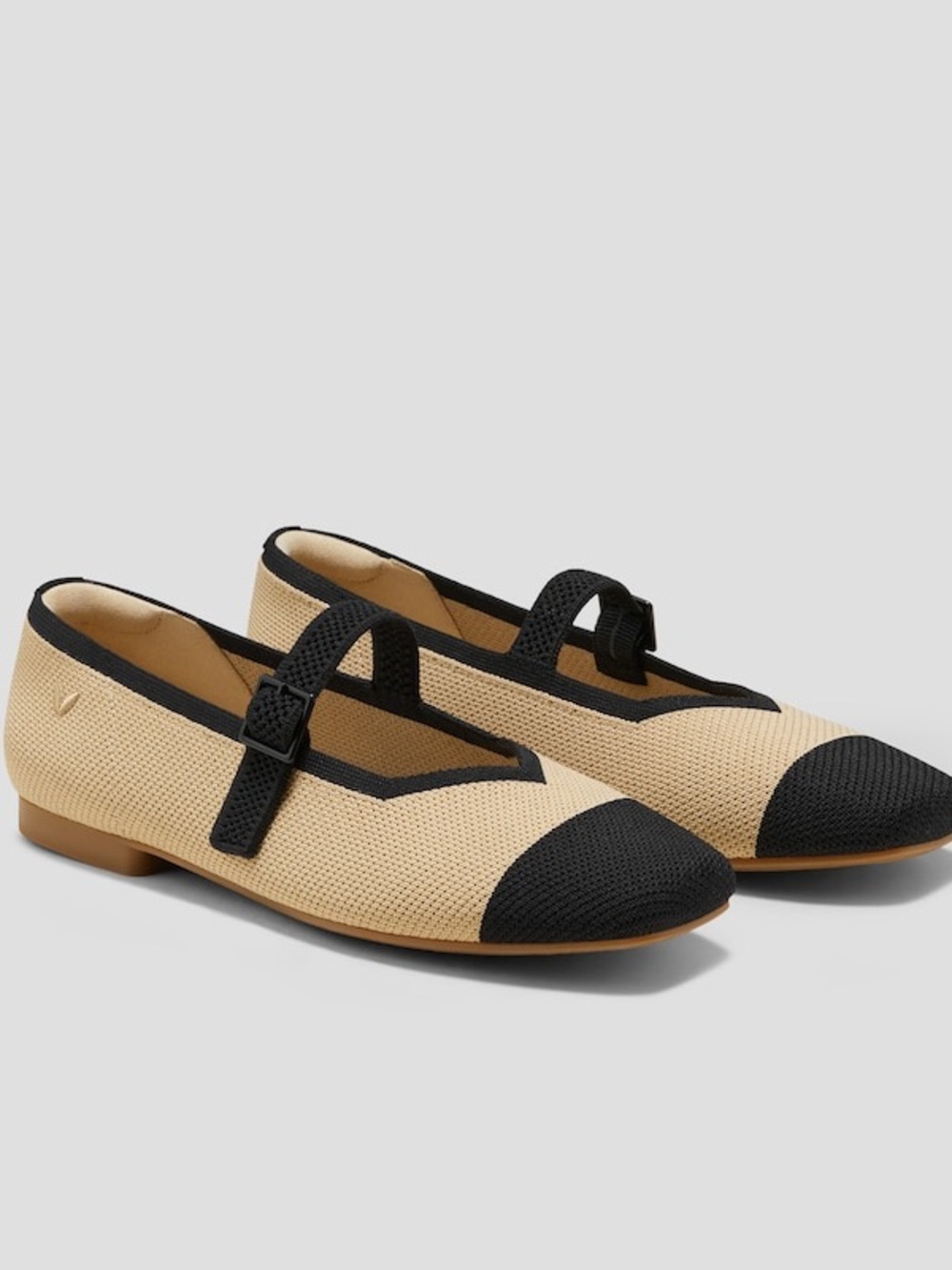 Women's Two-Tone Mary Jane Flats in Beige and Black